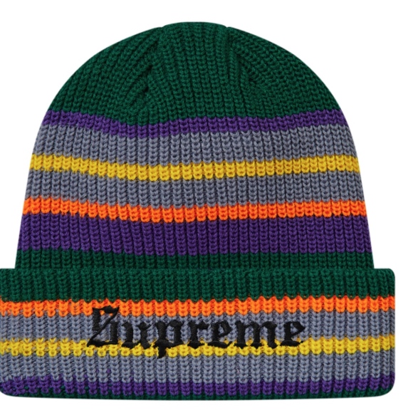 Supreme Accessories - Supreme bright stripe green unisex knit beanie OS